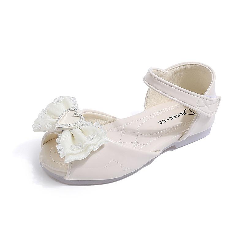 Girls' Heart Rhinestone Bow-Decorated Patent Leather Soft-Sole Princess Shoes / Fish-Mouth Children's Princess Sandals