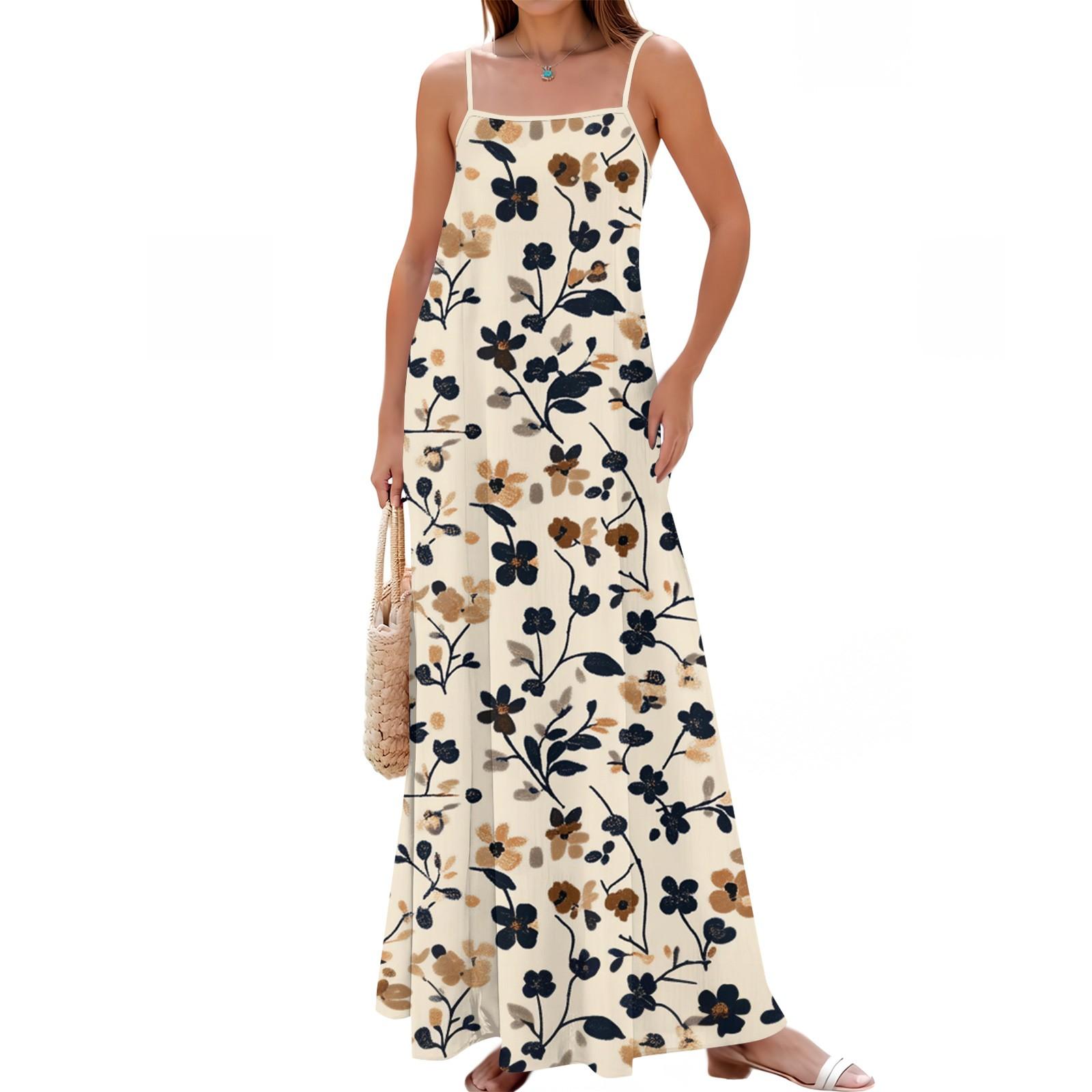 

Женское весенне-летнее повседневное модное платье-сарафан с регулируемыми бретелями и принтом L