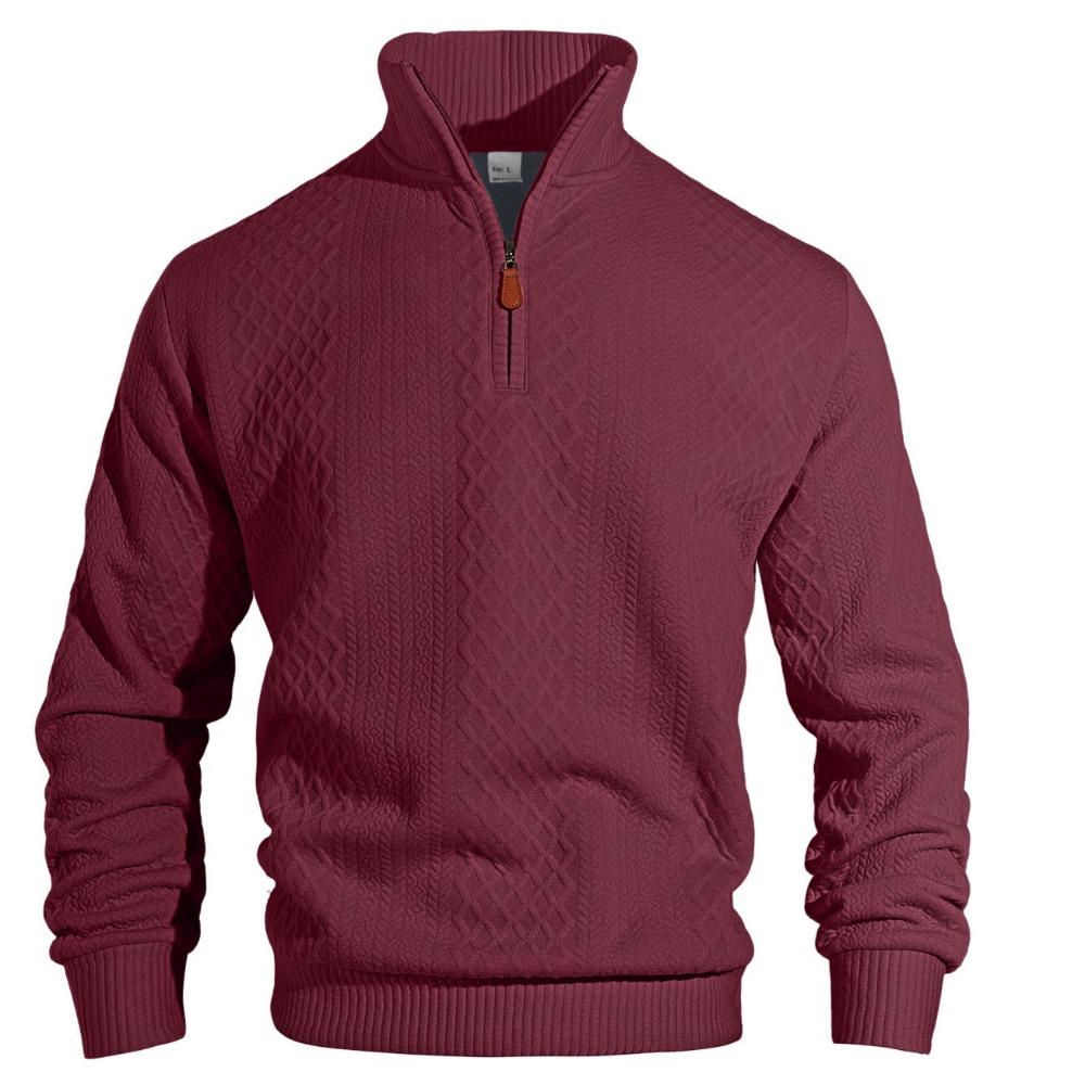 New American Fashion Men Sweatshirts Casual Loose Stand Collar Zip-up Long-sleeved Pullover Leisure Jacquard Solid Color Tops