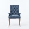 Upholstered Chenille Fabric Accent Dining Chair, Curved Solid Wood Legs, Elegant Tufted Dining Room Kitchen Arm Chair, Single Pack, Blue, DE1895BL