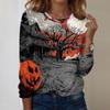 Women's Casual Long Sleeve Crewneck Top with Halloween Print for Fall Festive Wear