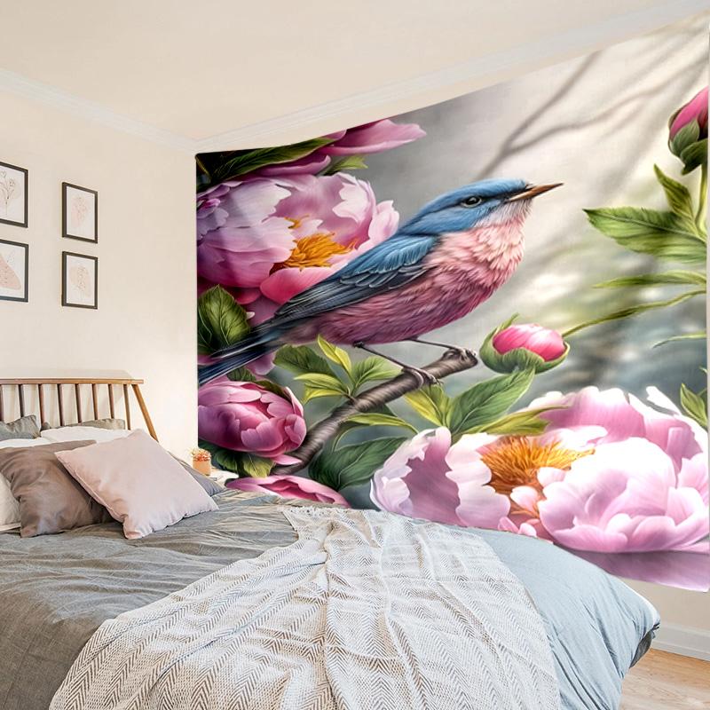 Blue Birds In Blossoms Tapestry Room Decoration Wall Hanging for Living Room Bedroom, Dormitory, Birthday and Christmas Gifts