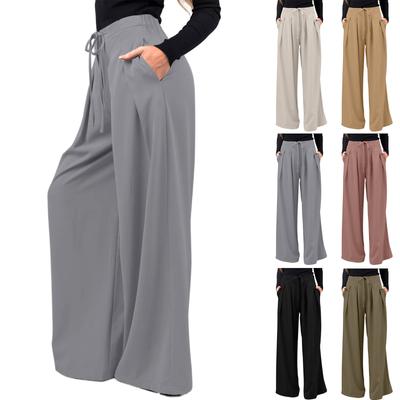 Womens High Waisted Straight Leg Long Palazzo Pants Casual Business Work Trousers