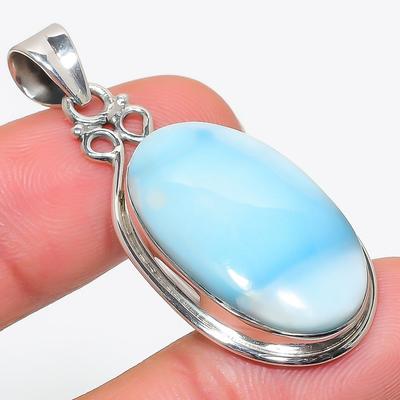 Natural Republic Larimar Gemstone 925 Solid Sterling Silver Gift Pendant 2" R4o07