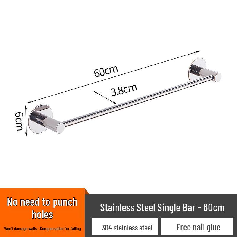 No-Drill Stainless Steel Wall-Mount Towel Bar for Bathrooms