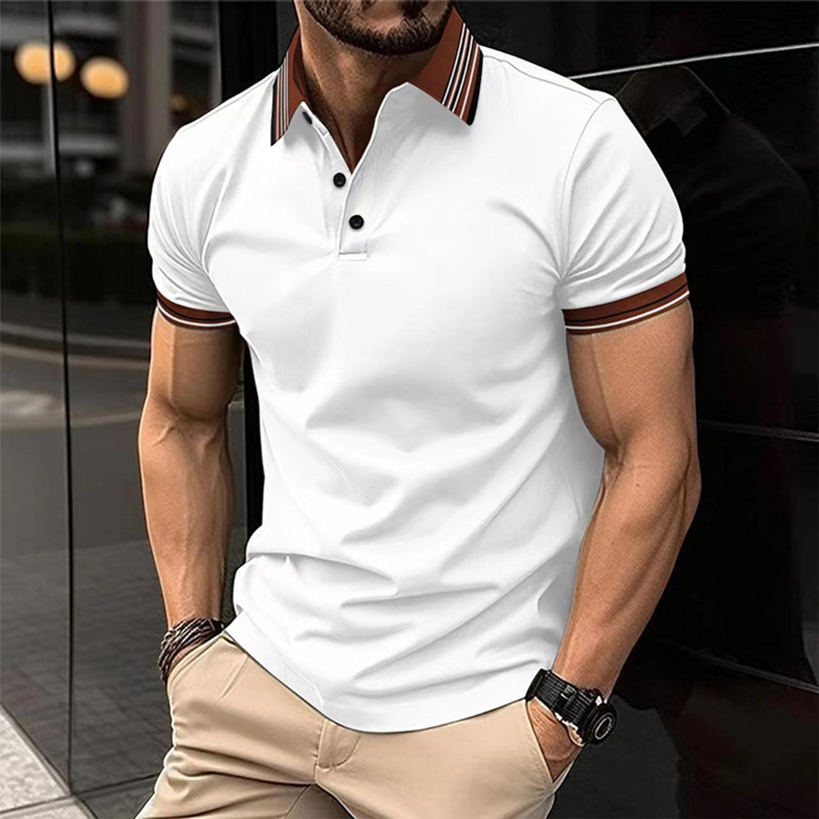 

Man s Leisure Flip Collar Unlined Upper Garment Short Sleeves Upper Garment T,Shirt XXXL білий
