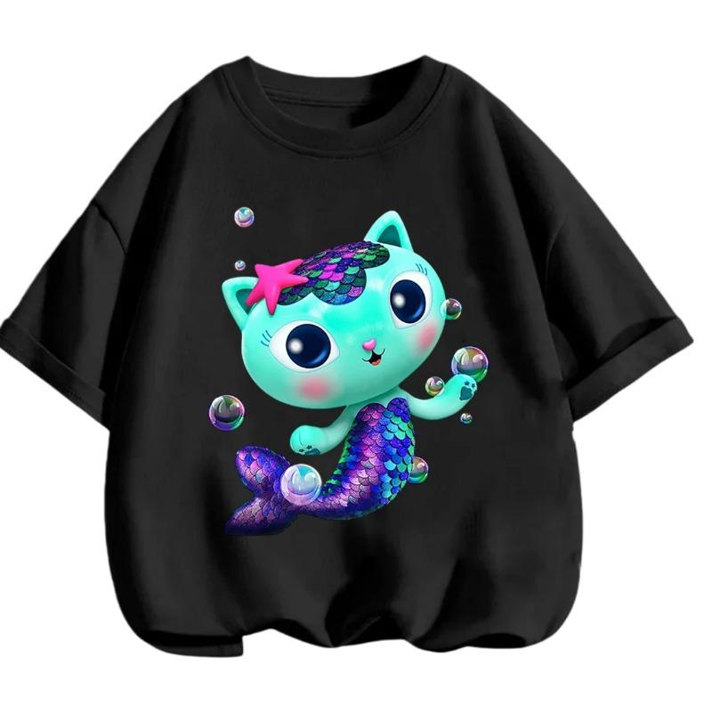 Gabby's Dollhouse Casual T Shirt Summer Cute Cartoon Print Fashion Crew Neck Tops For Children 3-14