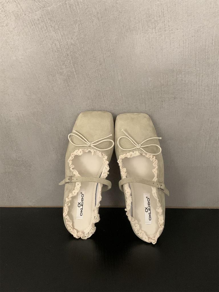 Evening women's shoes gentle flat French Mary Jane half slippers bow single shoes spring and summer retro blue ballet shoes