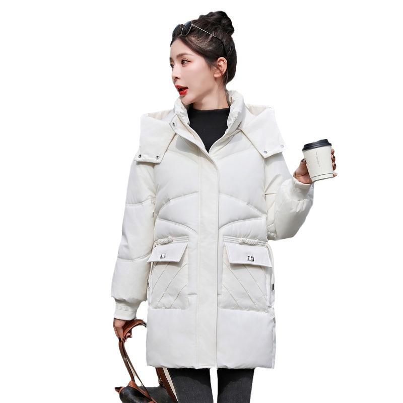 Down Cotton Jacket Women's Mid-length 2025 New Korean Version Loose Slimming Cotton Jacket Thickened Hooded Padded Jacket Winter Jacket