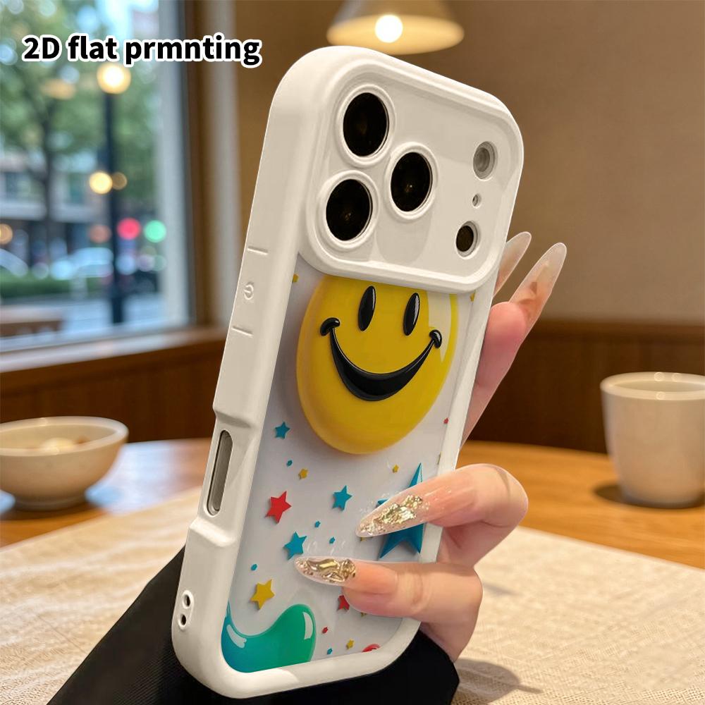Phone Case: 2D flat design suitable for iPhone 18 17 16 15 14 13 Pro protective case, yellow smiley face, perfect Christmas and Halloween holiday gift