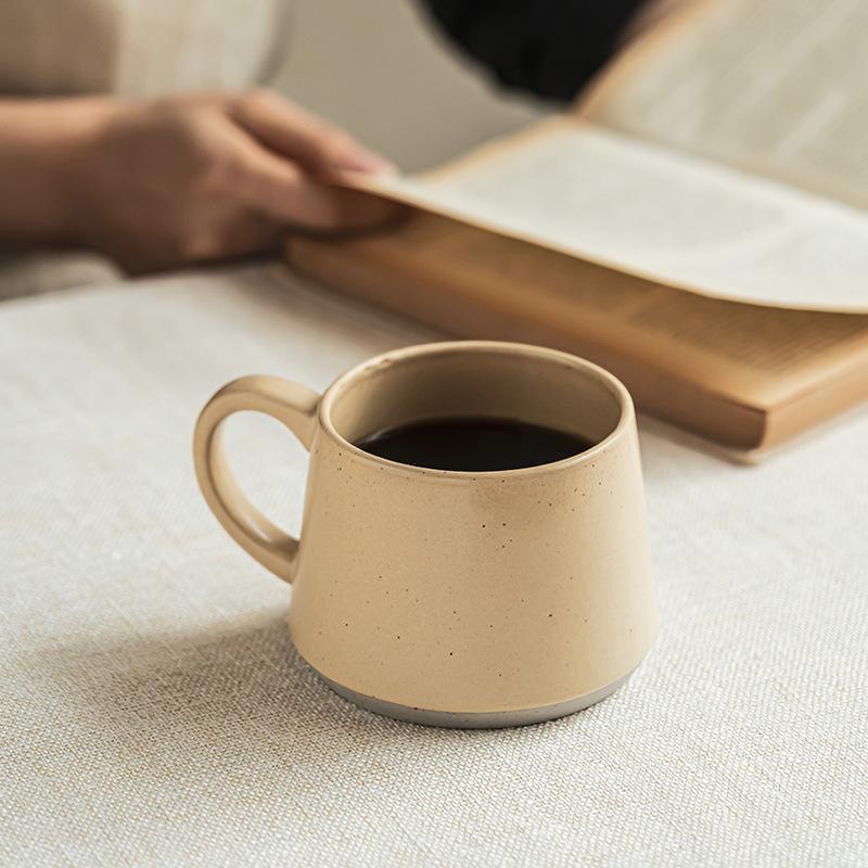 Practical Apricot Ceramic Mug Gray Bottom Household Milk Cup Coffee Cup Simple Wind Round Teacup Drinking Cup
