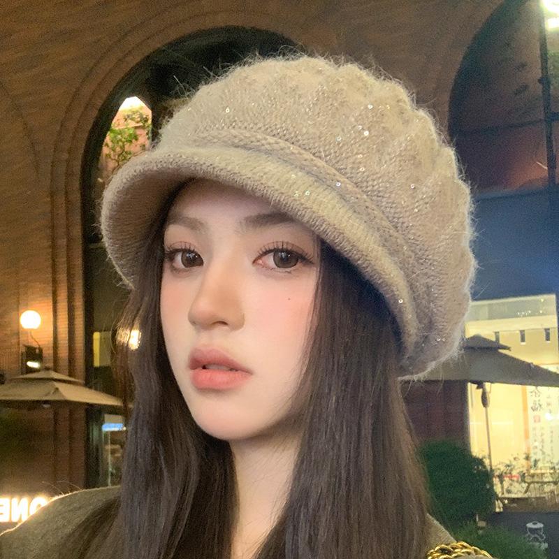 Autumn and Winter Peaked Cap Women's Bald Hat Thickened Ear Protection Hat Warm Knitted Wool Hat