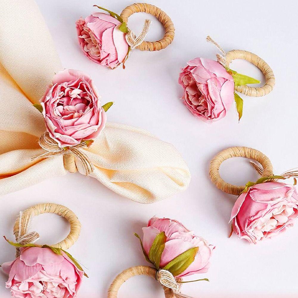 Elegant Simulation Rose Napkin Rings Artificial Plant Napkin Holder For Wedding Mother's Day Party