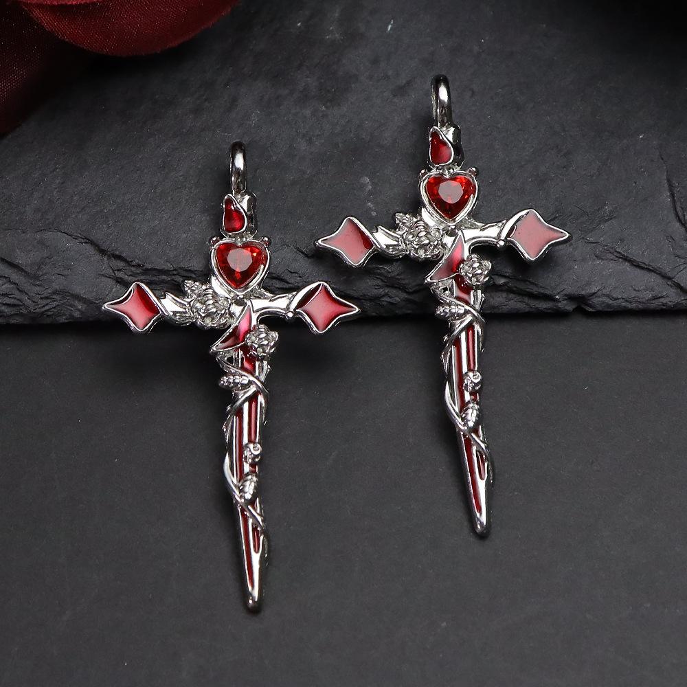 Dark Gothic Sweet Cool Premium Diamond Thorns Rose Cross Pendant DIY Bracelet Necklace Beaded Material