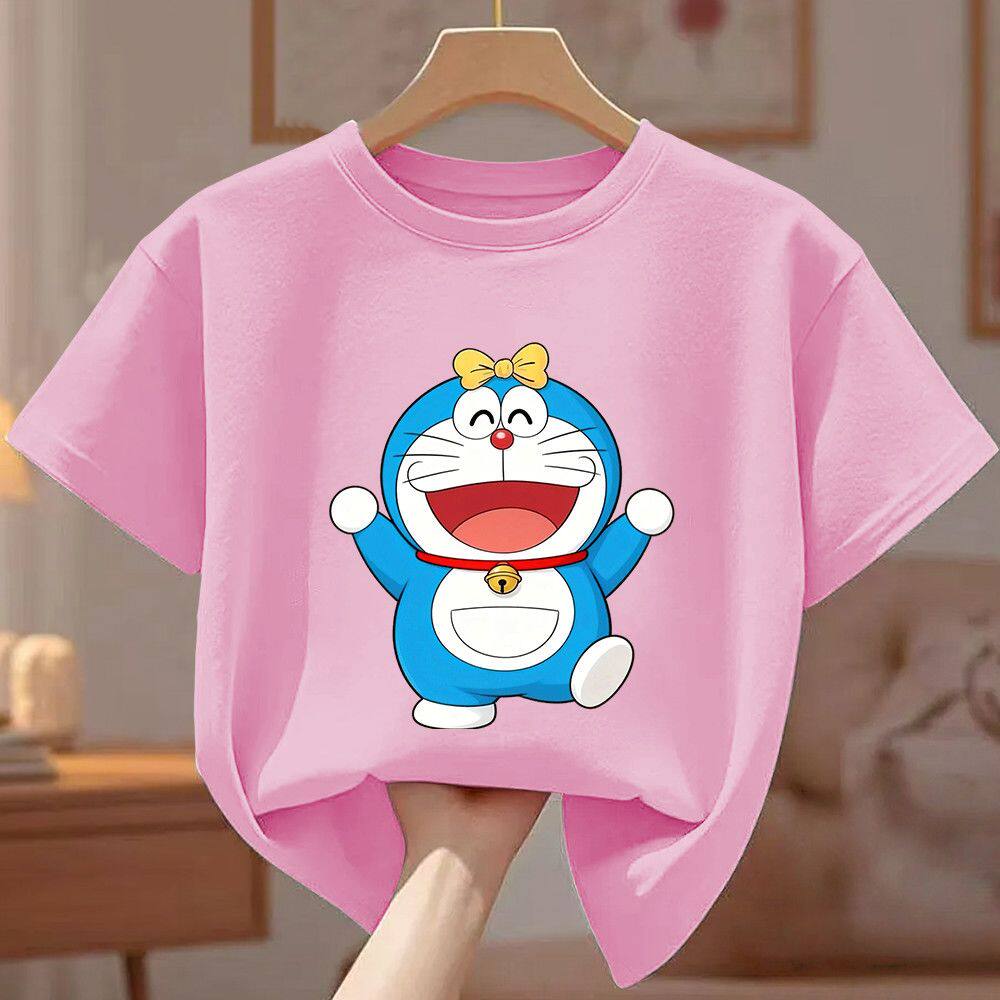 Doraemon Summer Boys and Girls Children's Short Sleeve Crew Neck Loose T-Shirt