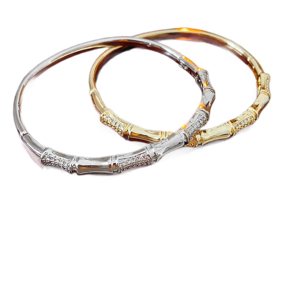 Elegant Zirconia Bamboo Bracelet: Gold-Plated Copper for a Sophisticated Touch