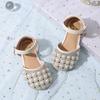 Girls Toes Capped Sandals Little Kids Pearls Princess Shoes Soft Sole Summer Fashion Children Rhinestone Half Sandals Flats
