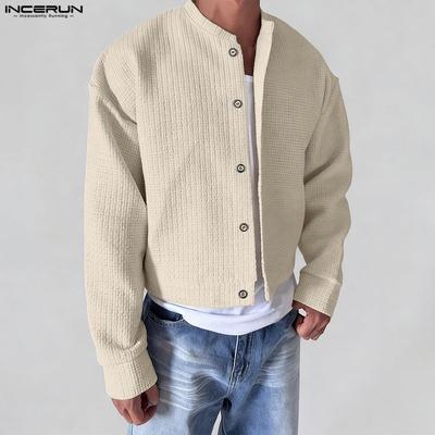 Men Stand Collar Long Sleeve Texture Casual Oversized Thin Jackets Tops