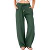Women’s Drawstring Waist Wide Leg Pants Cotton Linen Loose Fit Casual Relaxed Trousers with Adjustable Waistband