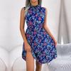 Damen Frühling Sommer Temperament Holz Ohr Rand Blume Hohe Taille Falten Kleid