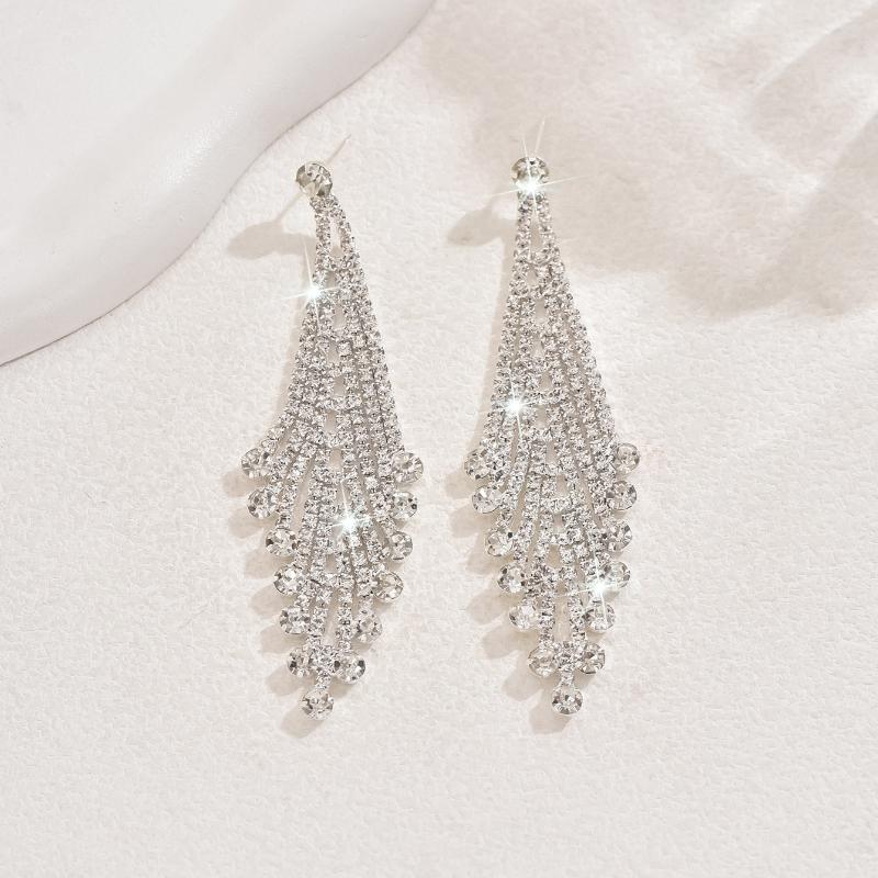 Luxurious Sparkling Zircon Geometric Tassel Earrings, Suitable for Women s Weddings, Bridal Accessories, Zircon Gifts