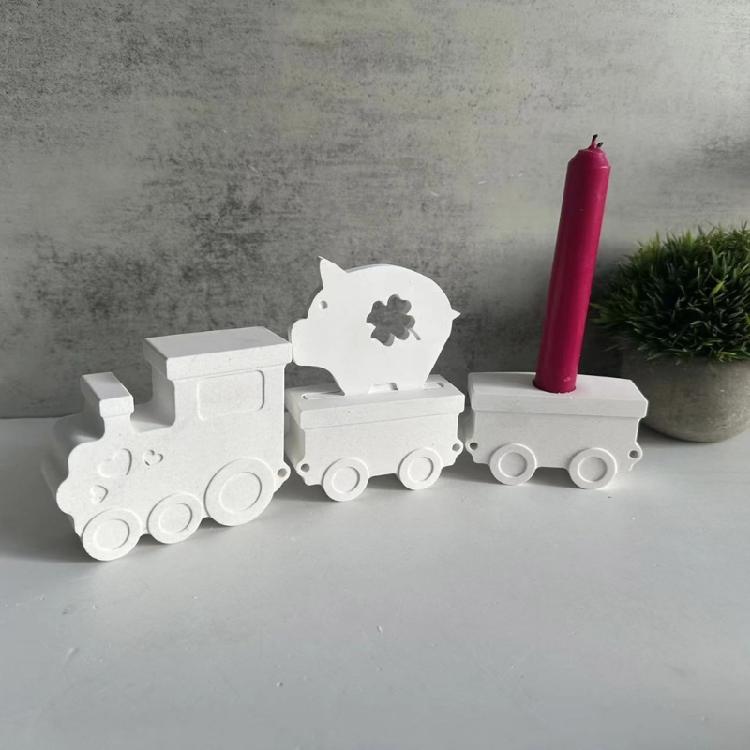 Silicone Ornament Molds Train Theme Candle Holder Molds Resin Craft Moulds Silicone Texture Candle Stand Molds for Craft