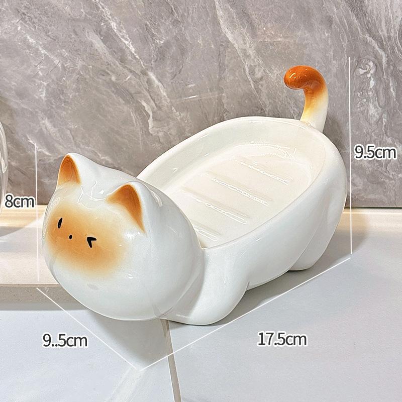 

Креативная мыльница для ванной комнаты, керамическая мыльница в виде котенка, сливная полка для унитаза, симпатичная полка для мыла, аксессуары для ванной комнаты