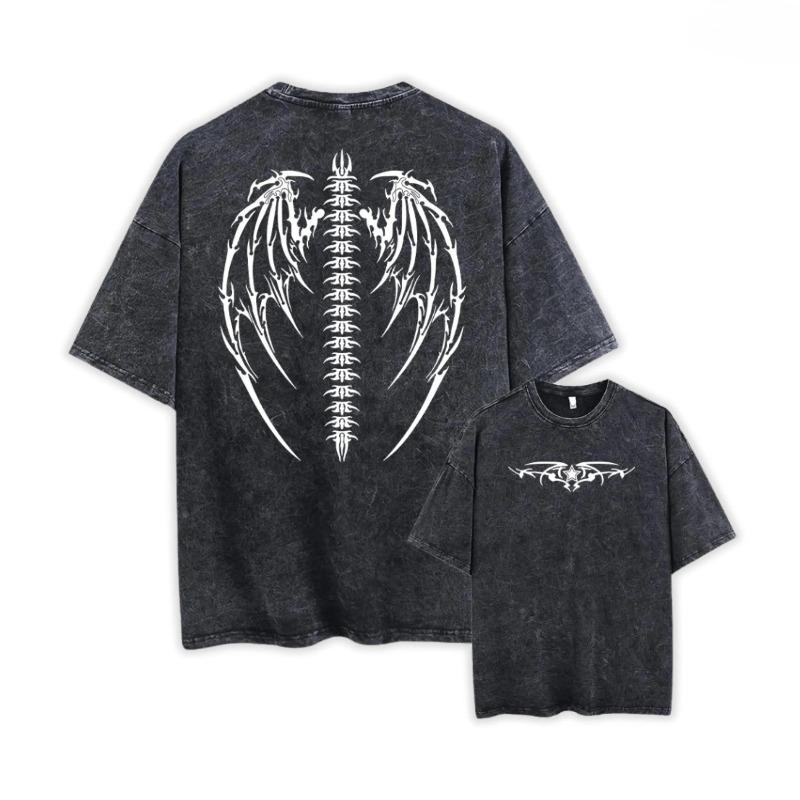 

Gothic Punk Street Style, Y2K Retro Style Retro Washed Men s T-shirt Summer New Retro Casual Unisex T-shirt M