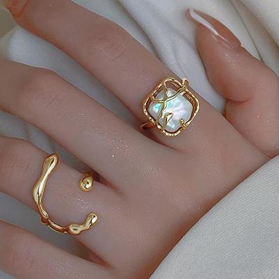 2 STK Y2K Stilvolles geometrisches Goldfarbenes unregelmäßiges Ringset für Frauen und Teenager, Persönlichkeit, cooles tägliches Party-Dekor, Schmuckzubehör