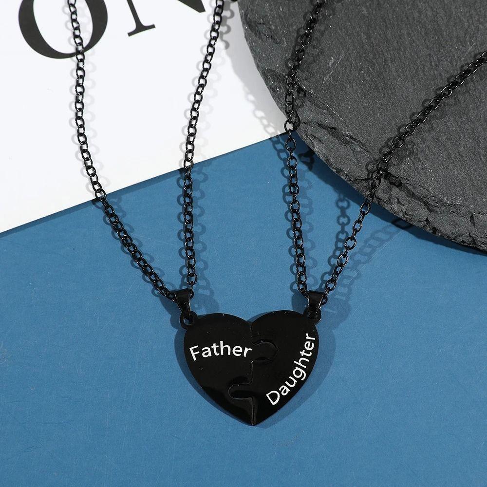 

Father Love Puzzle Necklace Black Father Clavicle Chain Trendy Family Heart Chain Choker Family Style C