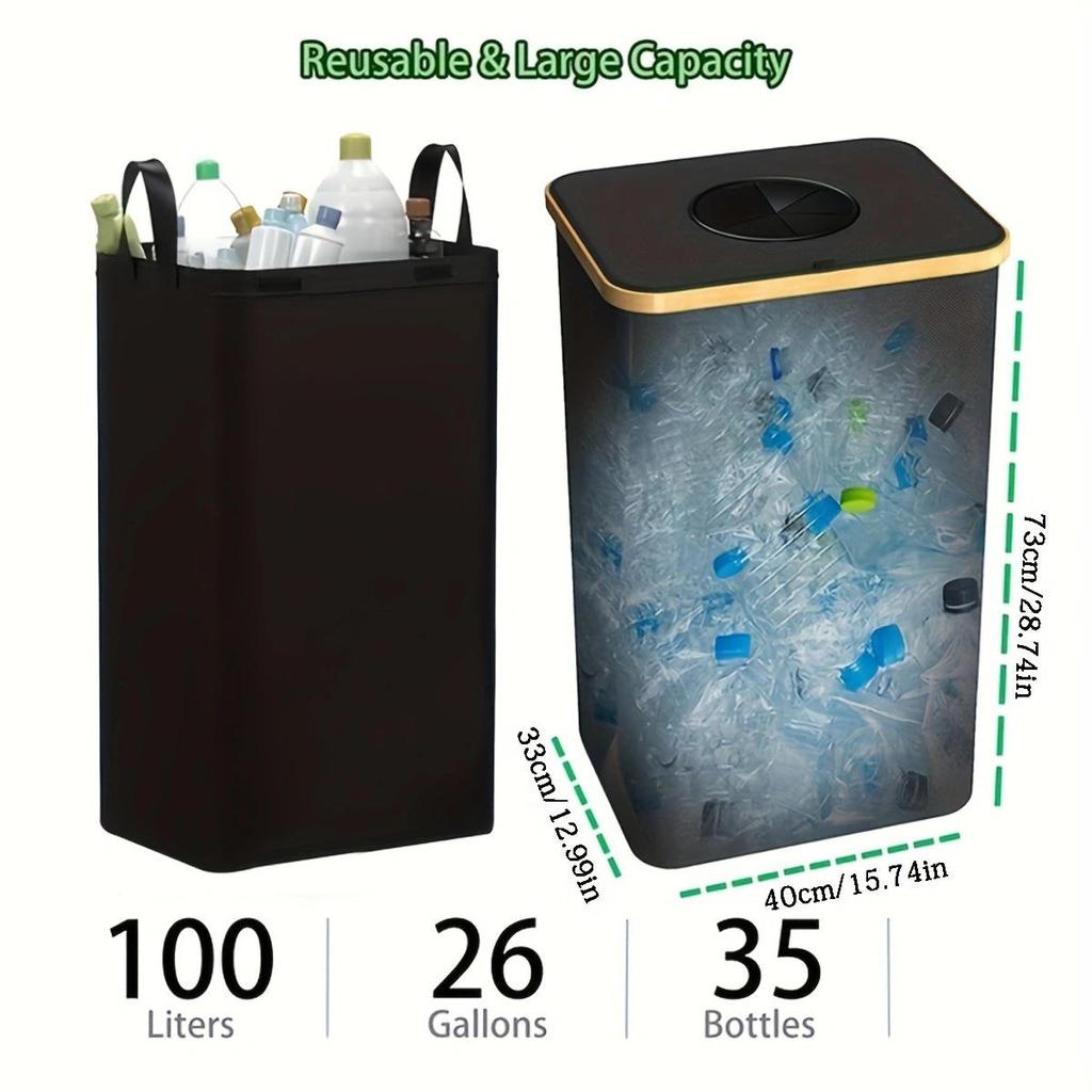 Foldable Bamboo Storage Bin with Lid for Kitchen Recycling