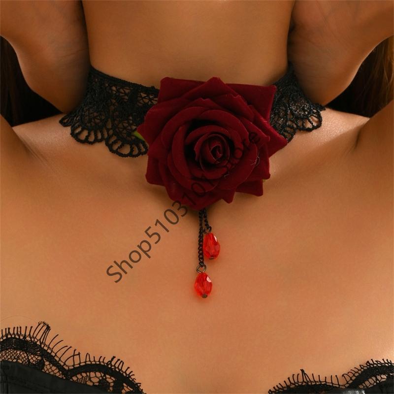 Gothic Flower Choker Necklace For Women Lace Rose Blossom Neck Chain Neck Accessory Halloween Jewelry