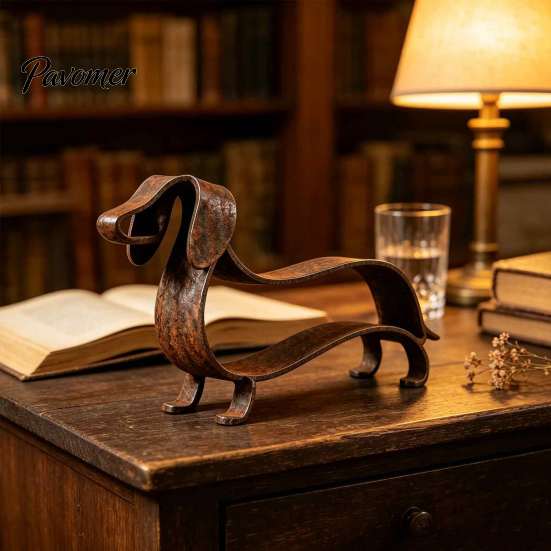 Indoor Dog Art Figurines Rustic Dachshund Metal Sculpture, Minimalist Line Iron Statue, Vintage Outdoor Yard for Owners Wiener Tabletop Figurine Home