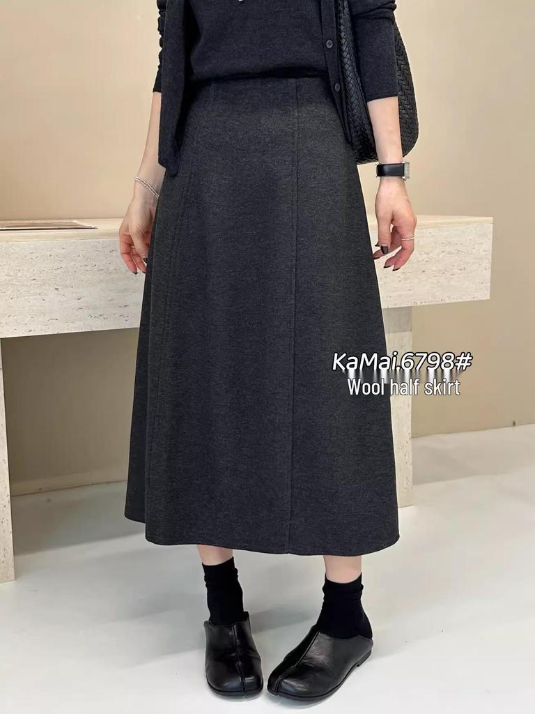 2025 Grey Wool A-Line High Waist Skirt - Autumn/Winter Collection