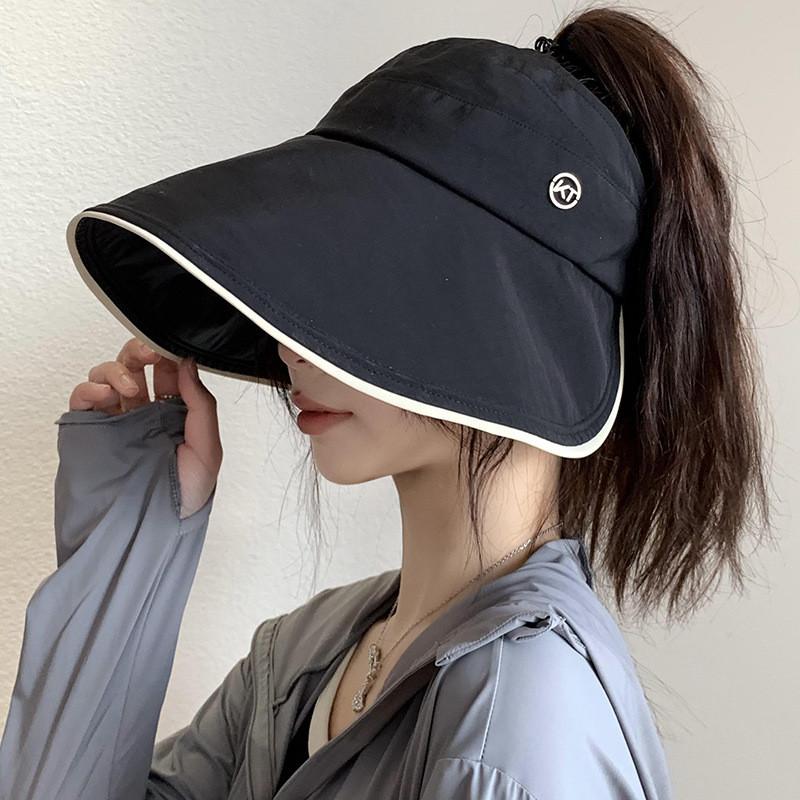 Brim Large Trendy Summer Hat For Women Uv Protection Black Sun Cap Visor