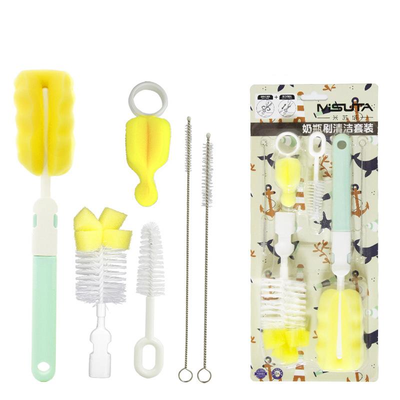 Stainless Steel Handle Sponge Bottle Brush Baby Bottle Cleaning Brushes with Nipple Cleaner зелёный