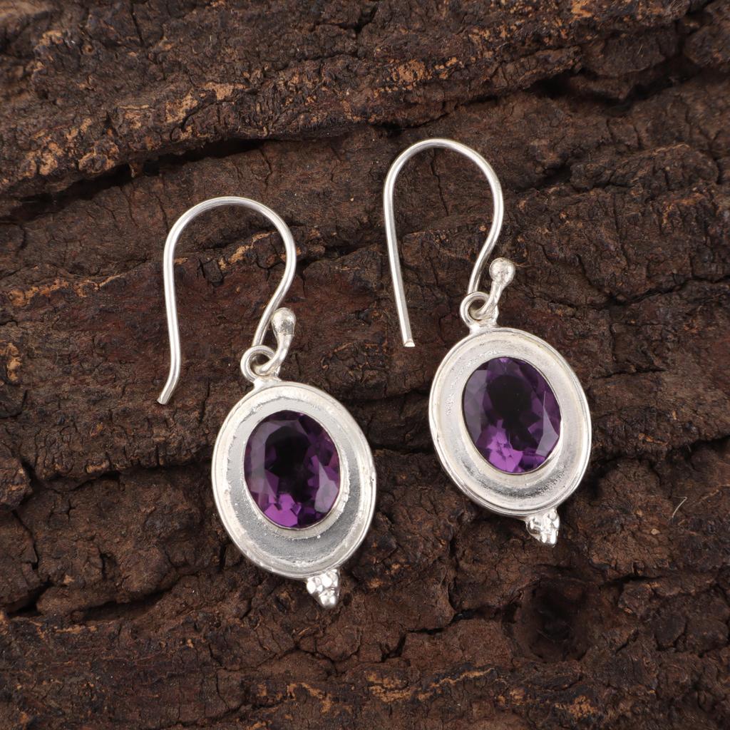 Amethyst Gemstone Earrings, 925 Solid Sterling Silver, Handmade Beautiful Silver Earrings, Dainty Intuition Jewelry Gift For Her