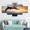 5 Pieces Two Dolphins Jumping Out of Water Canvas Painting Wall Art Sea Life Ocean Posters and Prints for Living Room Home Decor