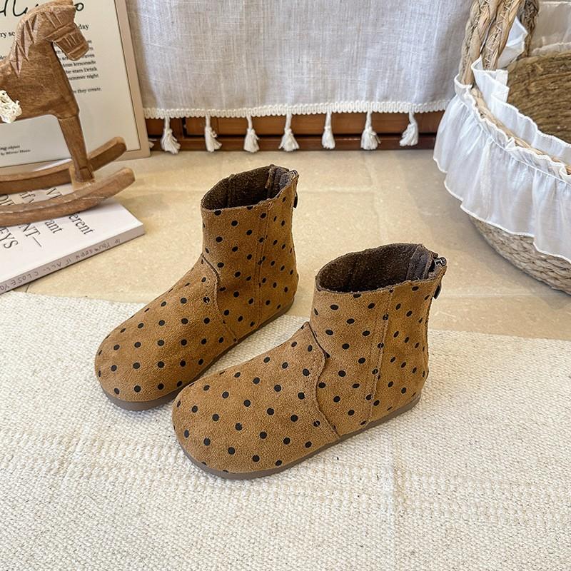 Girls Chunky Sole Martin Boots Kids Ages 4-12 Slip-Resistant Short With Side Zip Polka Dot Leopard Print