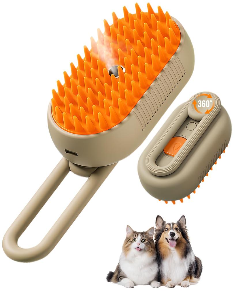 2026 New Pet Steam Brush, Cat Hair Removal Comb - 3-in-1 USB Rechargeable Pet Hair Remover with Water Tank (1 piece, Cream Coffee Color)