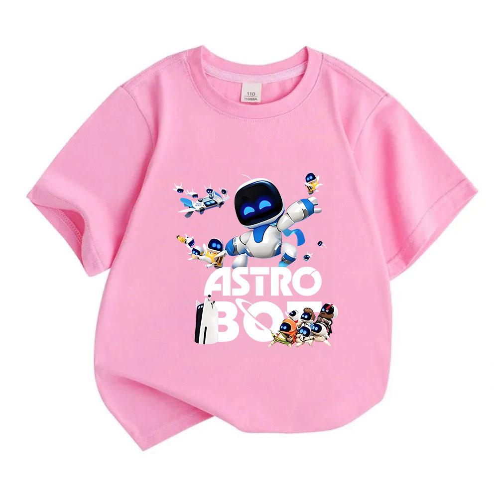 Kids Boys Girls Crew Neck Short Sleeve 100% Cotton T-Shirt, Cute Space Robot Game Character Print Casual Tees for Daily Wear Breathable Soft Tops for