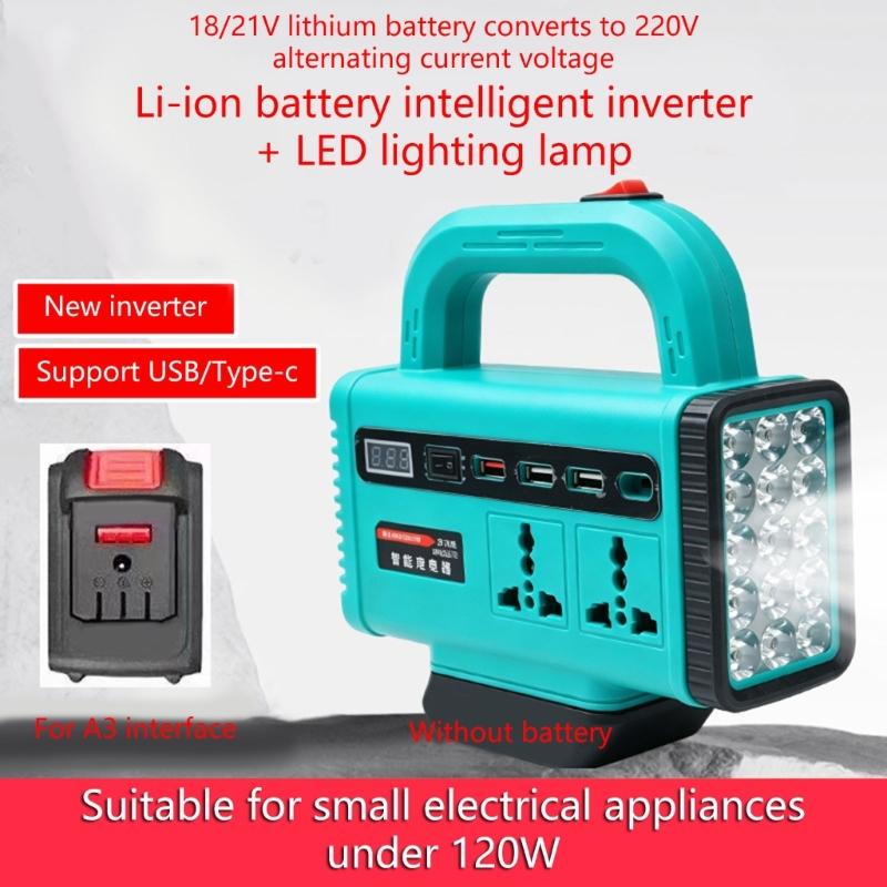 DC18V-21V to AC180V-220V Power Inverters For Outdoor Camping And Emergency Use With 120W Output And Lithiums Battery