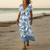 Letní šaty Dámské Dlouhé Boho Plážové šaty Elegantní Maxi šaty Výstřih do V Krátký rukáv Letní Tunikové šaty Lehké Vzdušné