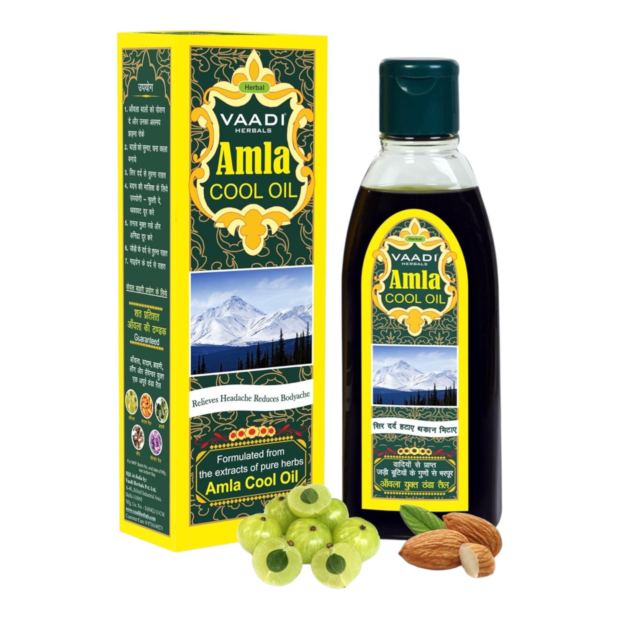 Vaadi Herbals Amla Cool Oil With Brahmi And Amla Extract 200 ml Nourishing Hair Oil For Scalp Massage Shine Softness And Relaxing Care
