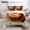 Good Morning Duvet Cover Set Microfiber Coffee Rose Cozy Breakfast Twin Bedding Set Double Queen King Size 2/3pcs Quilt Cover