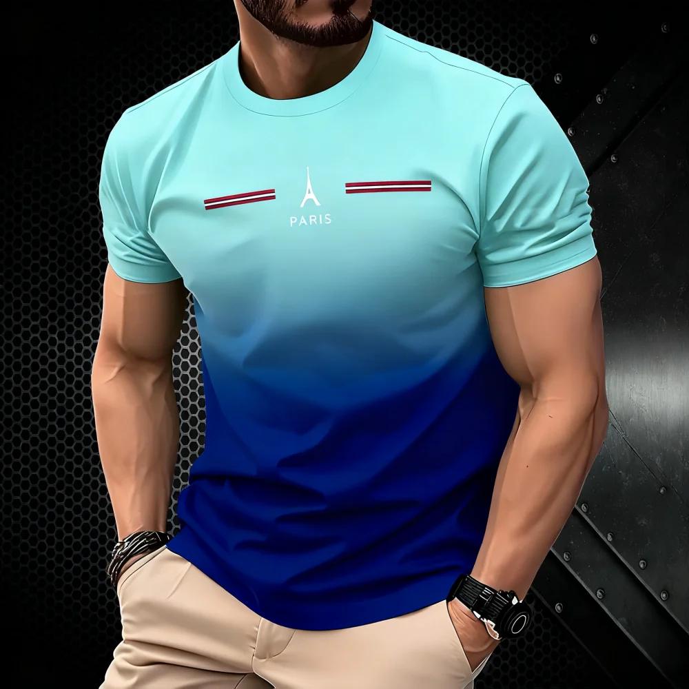 Sommer Herren 3D Farbverlauf Bedrucktes T-Shirt Einfach Paris Personalisiert Mode Rundhals Mode Trendig Sport Täglich Lässig Sport Kurzarm Oberteile