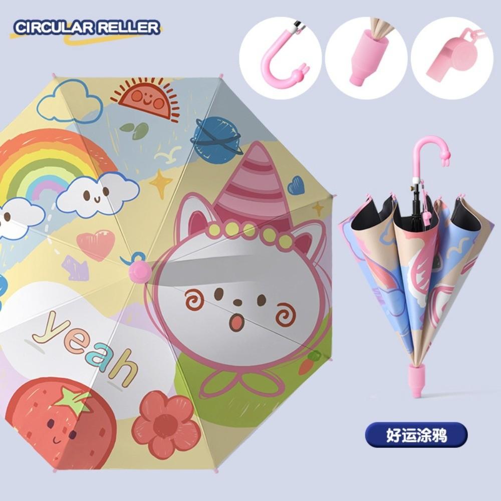 Parapluie sifflet Pluie Soleil avec Pochette de Rangement Parapluie à Manche Longue Nouveau Parapluie Enfant pour le Voyage