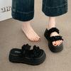 Thick-soled One-word Slippers Women's 2025 Summer New Pleated Lace High-end Wedge Heel European Goods Show High Outer Sandals