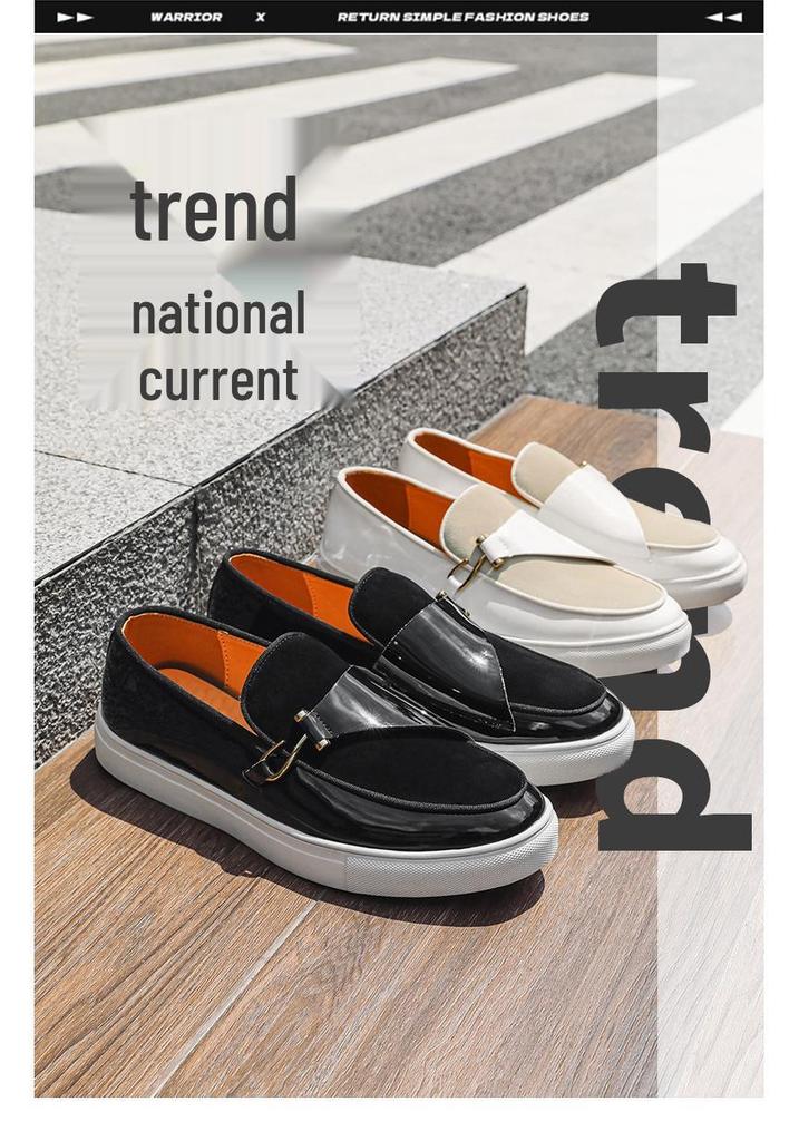 Men's Retro White Slip-On Loafers: Spring & Autumn Thick-Soled Casual Student Shoes