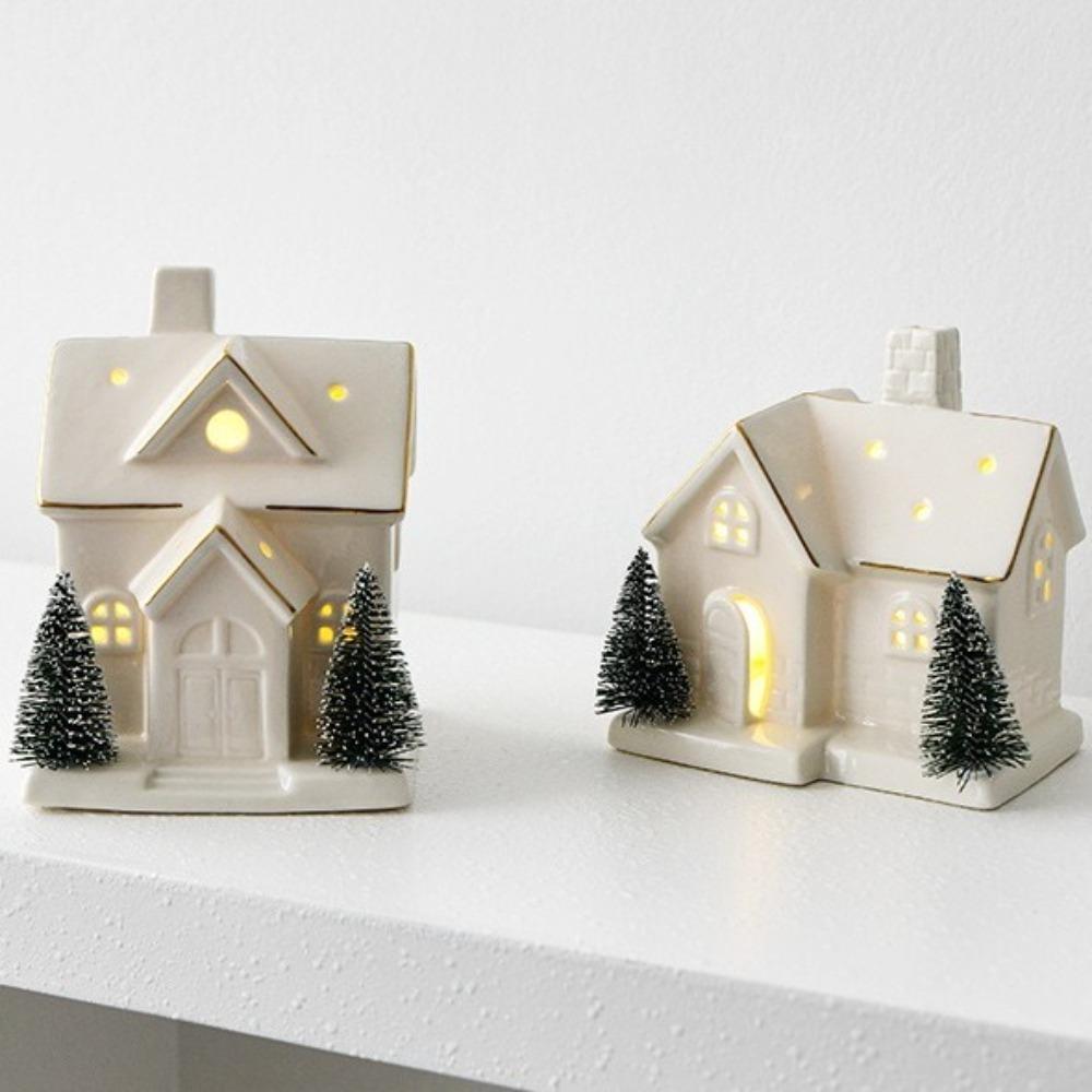 Weißes Porzellan Dorfhaus LED Beleuchtete Tischdekorationen Neue Hausfiguren Winterdeko